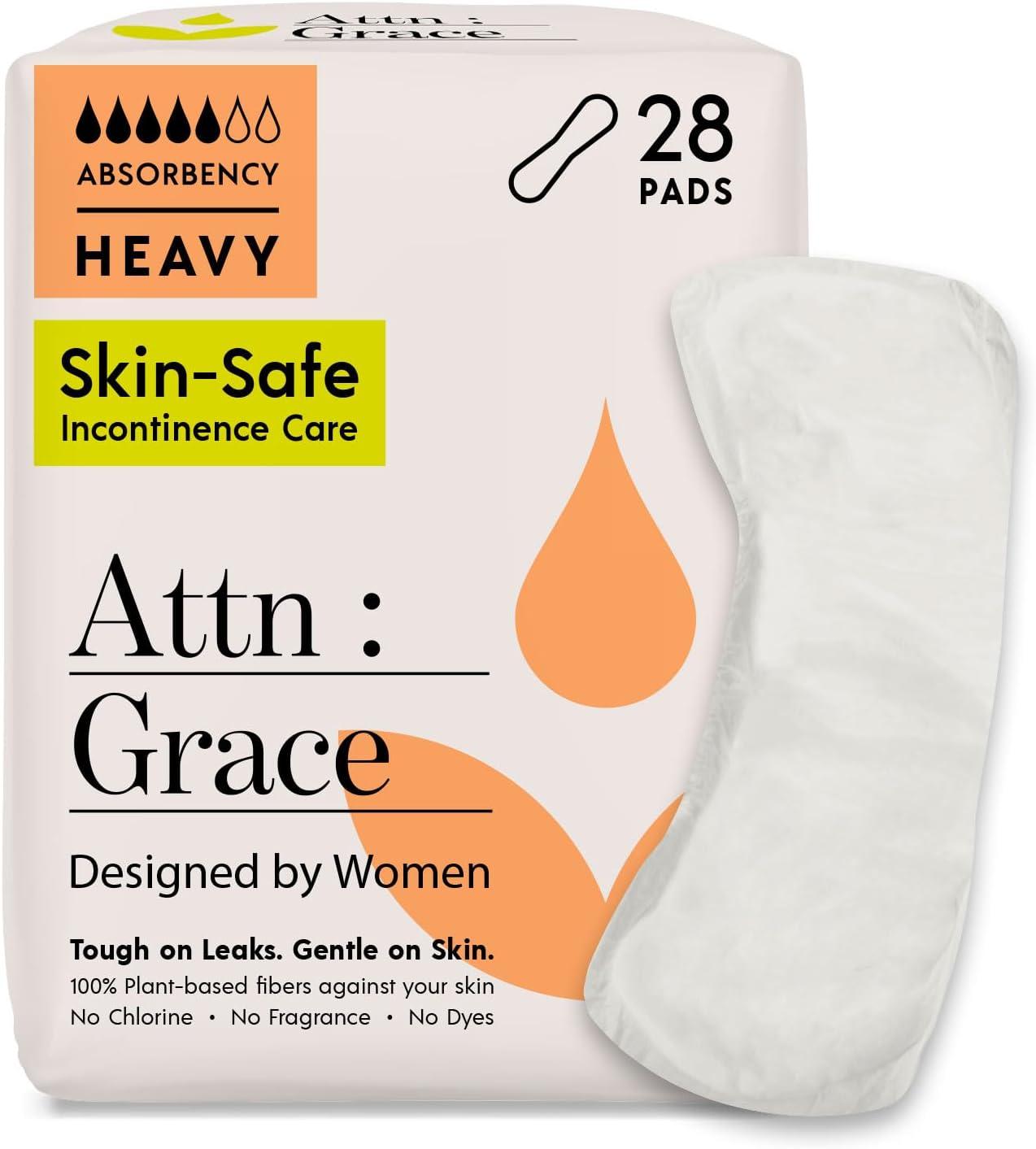 Compared: Attn Grace Pads - High Absorbency, Plant-Based; Versus Leaks - Sensitive Skin Choice... For Real
