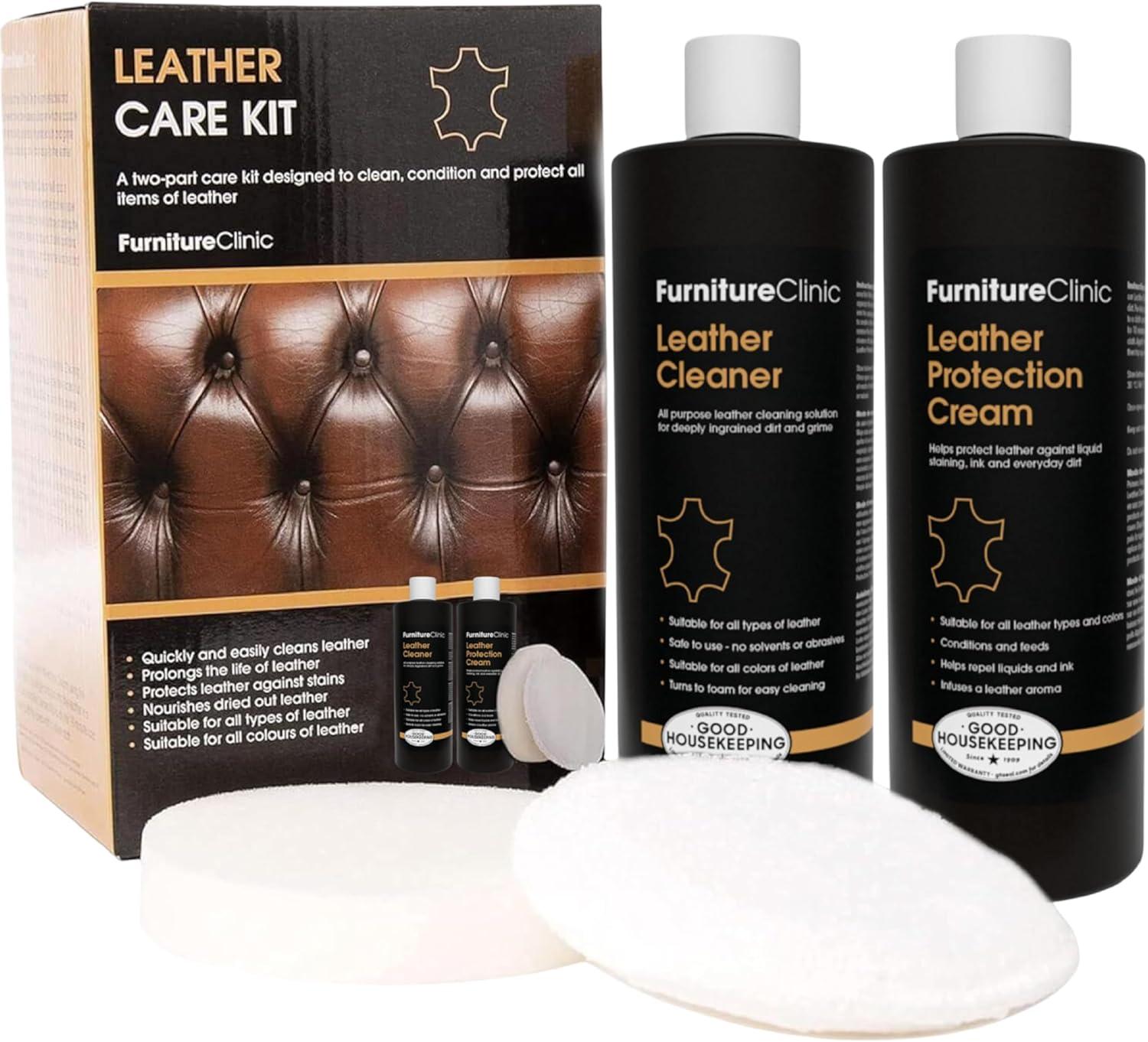 Furniture Clinic Leather Care tested vs. others: Clean + Protect in 1… 48+ use cases!