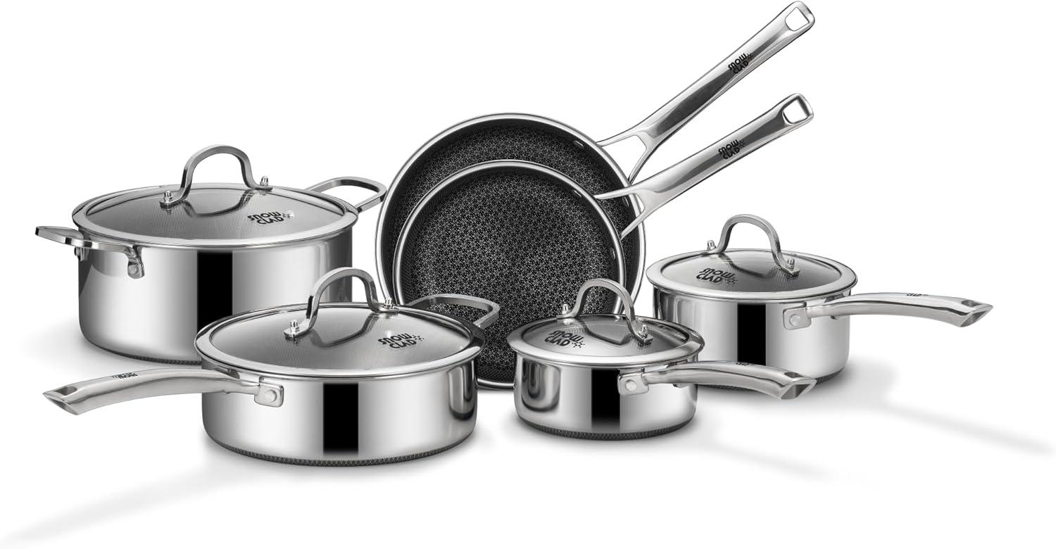 Snowclad Non-Stick Set: Tested Hybrid Steel Cookware, Surprising PFOA-Free Choice... Seasonal Kitchen Essential!" (46 chars)