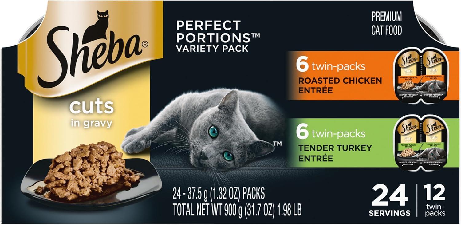 Sheba Perfect Portions Wet Cat Food Compared, Gravy, Chicken vs Turkey, Surprising Insight... (24 Pack, Wet)