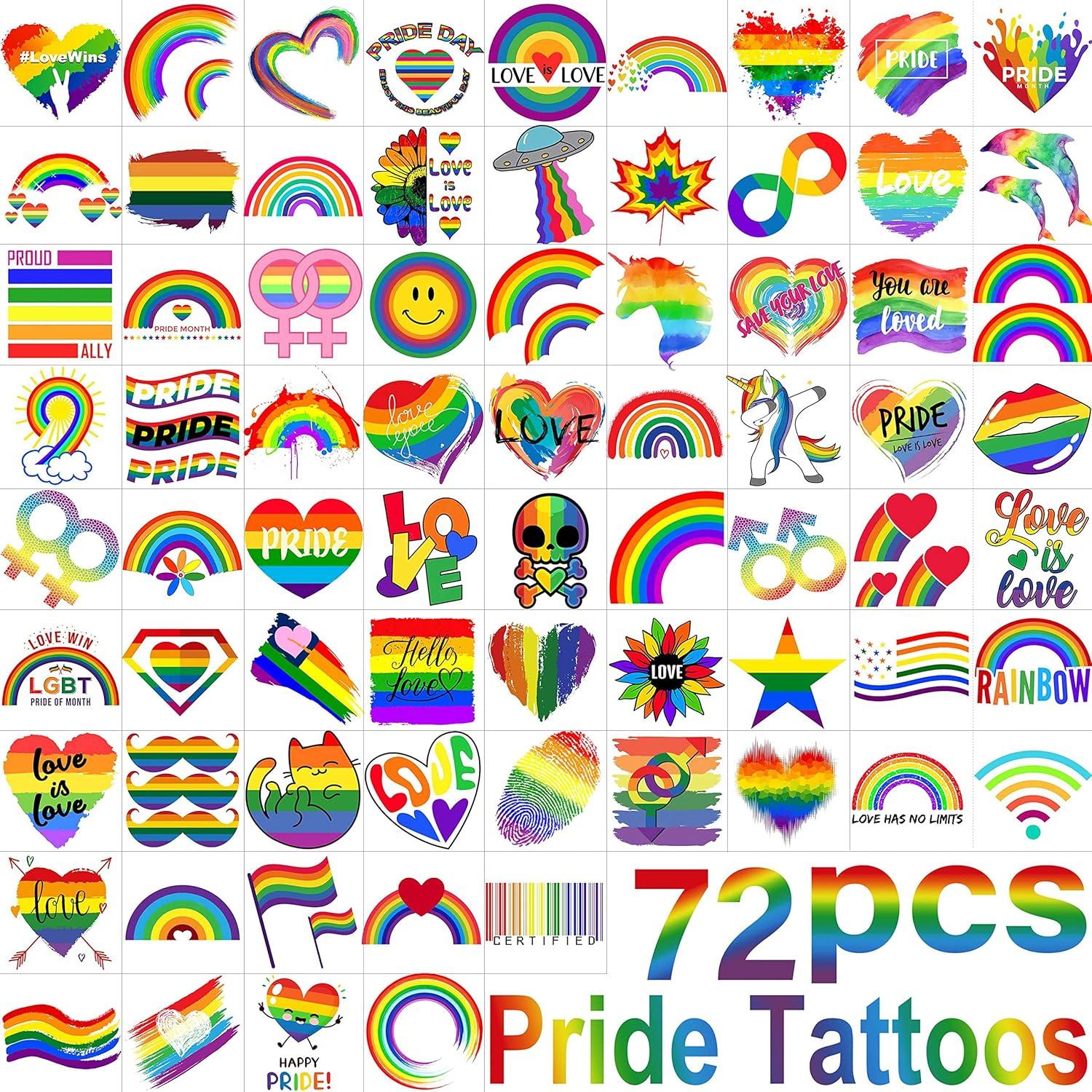 72 PCS Pride Tattoos, Versus Rainbow Face Stickers, Tested For Pride Party Use… Rainbows, Flags, Perfect Pride Gear!