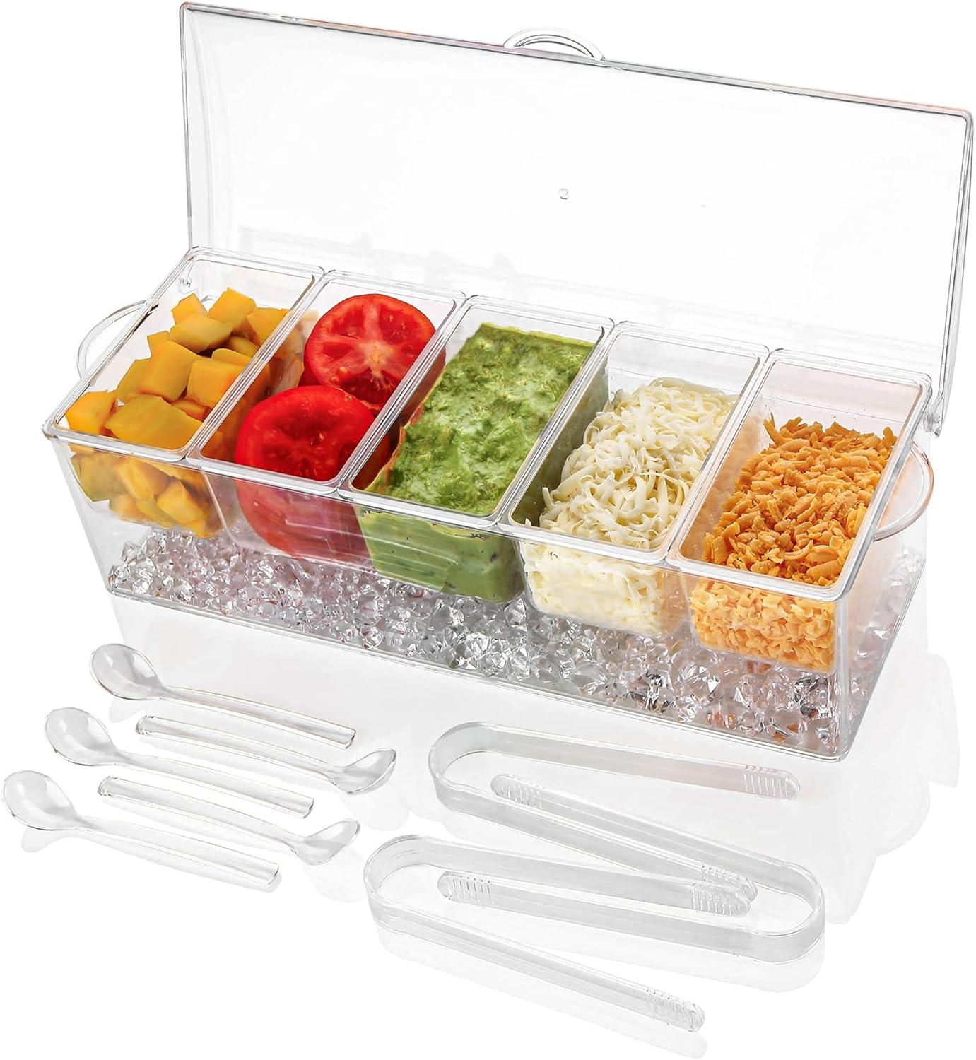 Compare Chilled 5 Compartment Condiment Caddy: Removable Pots, Hinged Lid... Showdown for Seasonal Party Needs!