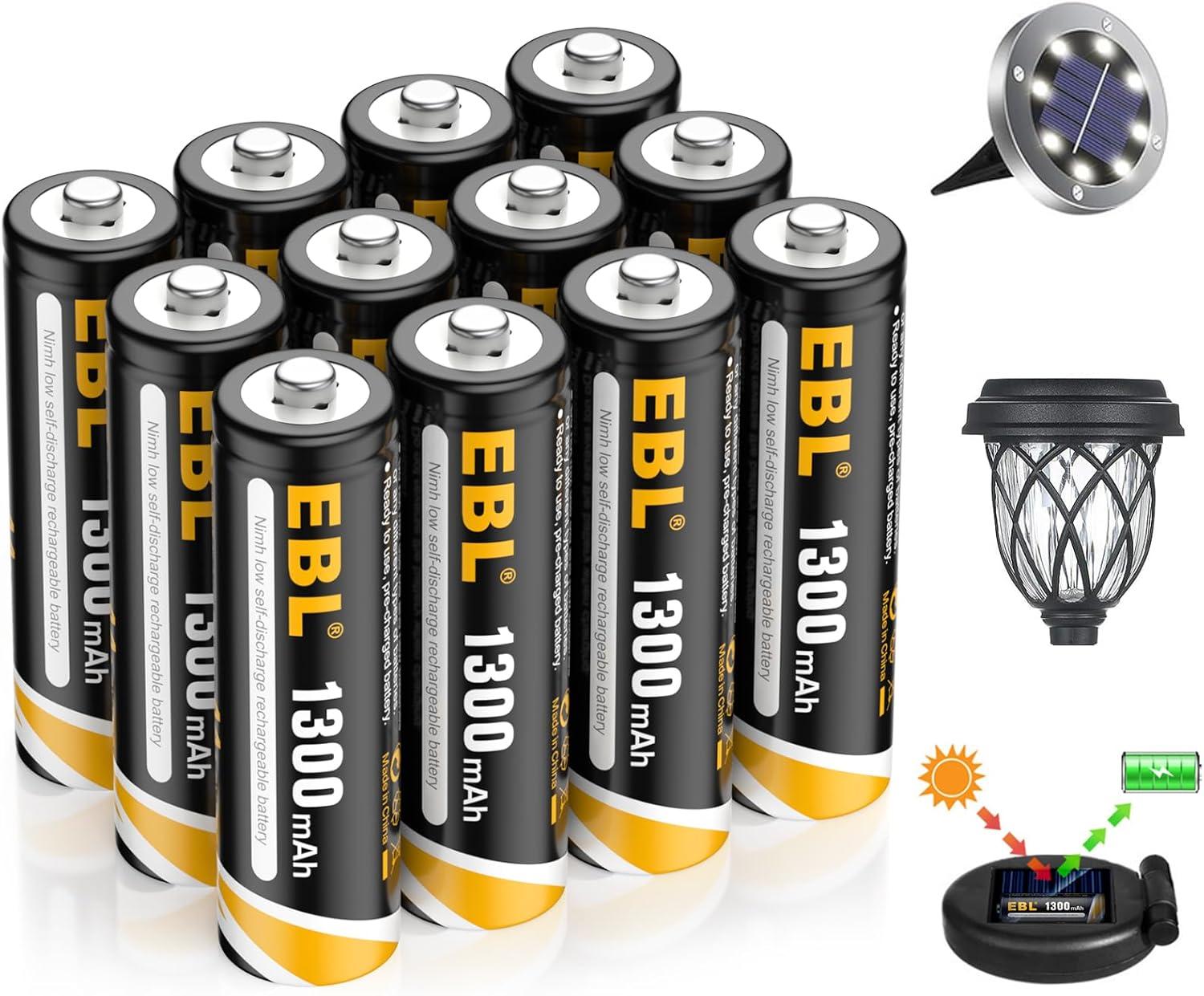 Amazing 1200x Tested Rechargeable Batteries: Solar Lights, NIMH, Pack Of 12